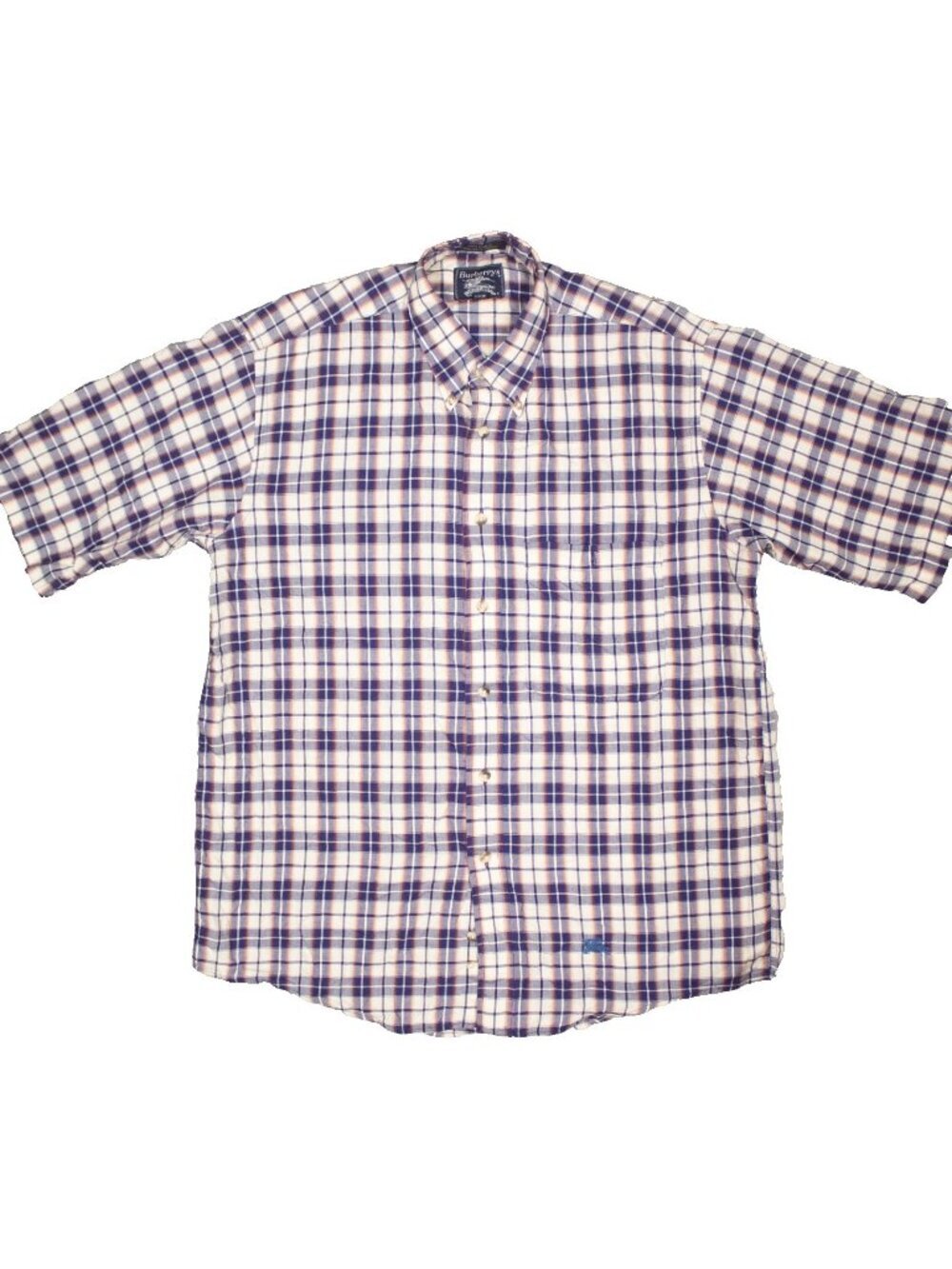 Vintage Burberry Short Sleeve Button Down Shirt USA Made Cotton Plaid Medium